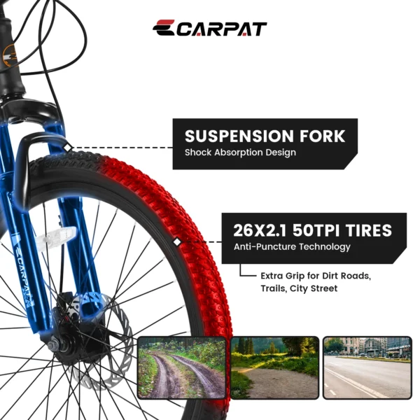 Raistyw 26 inch Mountain Bike for Men, Shimano 21 Speeds Mountain Bicycle for Adult with Mechanical Disc Brakes ,Ages 16+ ,Black + Orange