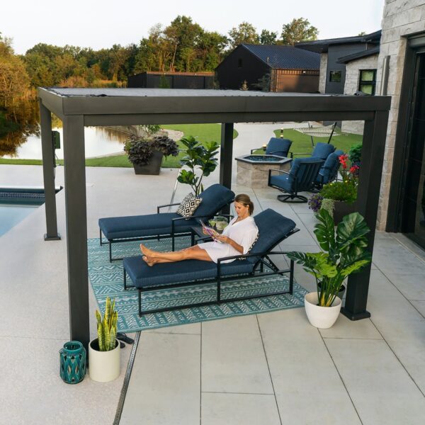 16x12 Trenton Modern Steel Pergola With Sail Shade Soft Canopy