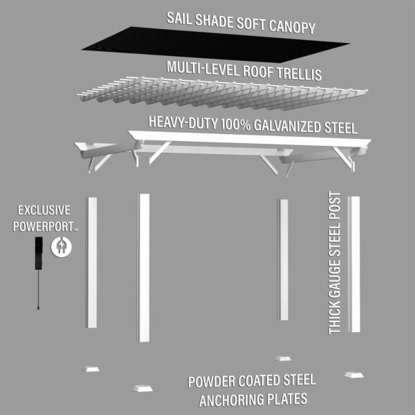 14x10 Hawthorne Traditional Steel Pergola With Sail Shade Soft Canopy