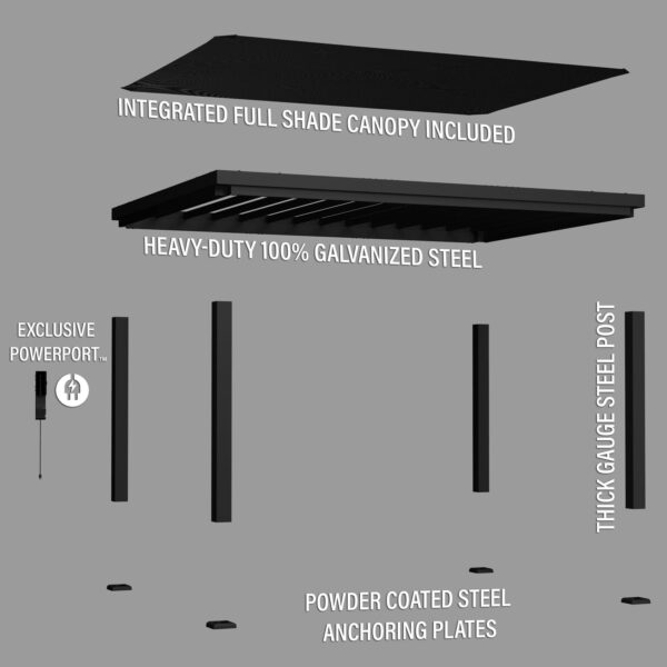 16x12 Trenton Modern Steel Pergola With Sail Shade Soft Canopy
