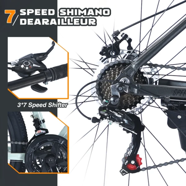 Aezusy Mountain Bike 27.5 Inch Wheels 21 Speed Adult Bike for Men Women, Front Suspension, Aluminum Alloy Frame, Gray