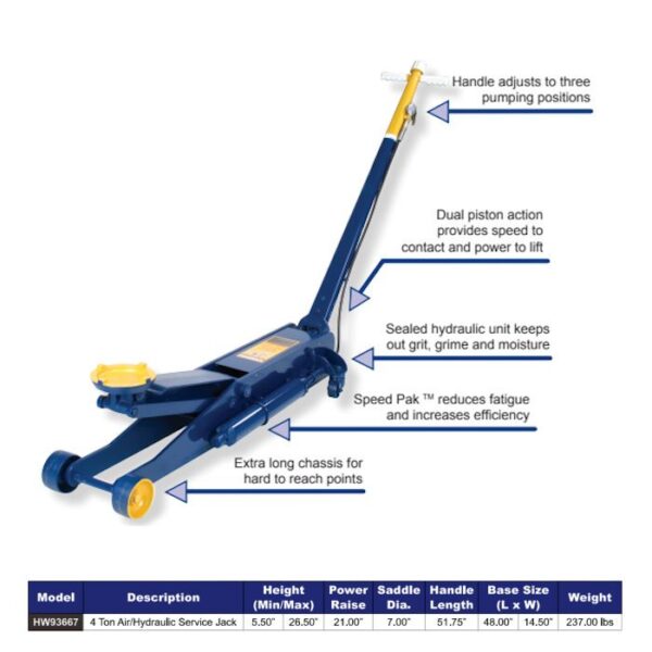 Hein-Werner 4-Ton Air Assist Long Chassis Service Jack