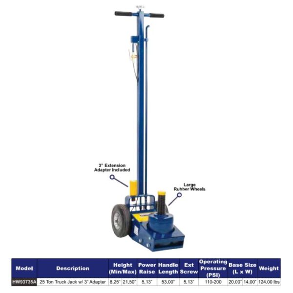 Hein-Werner 25-Ton Air Truck Axle Jack with 3" Extension