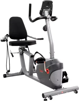Sunny Health & Fitness Smart Recumbent Bike With Resistance Bands
