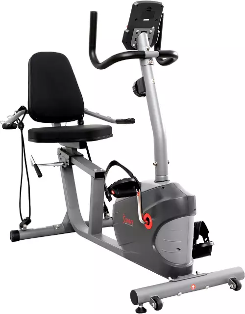 Sunny Health & Fitness Smart Recumbent Bike With Resistance Bands