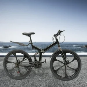 Loyalheartdy 26" Folding Mountain Bike 21 Speed Non-Slip Carbon Steel City Bike Disc Brake Road Rock Mountain Bike Black
