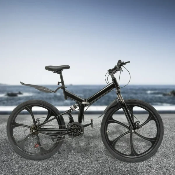 Loyalheartdy 26" Folding Mountain Bike 21 Speed Non-Slip Carbon Steel City Bike Disc Brake Road Rock Mountain Bike Black