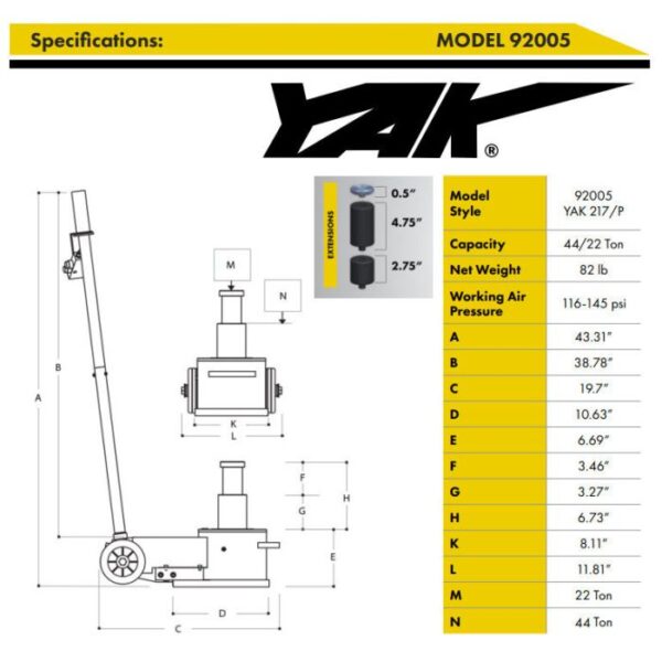ESCO Yak 22-44 Ton Portable Air Hydraulic Jack