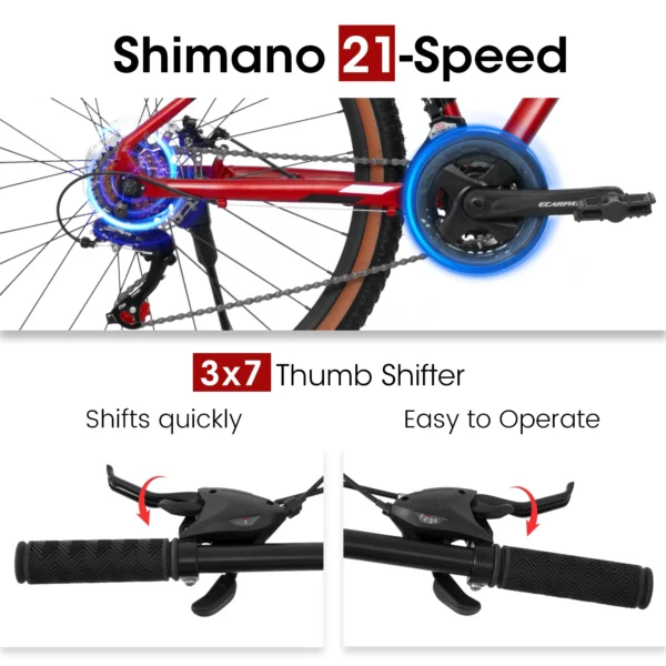 Mountain Bike 27.5 Inch Wheels, 21-Speed Mens Womens Trail Commuter City Mountain Bike, Aluminium Frame Disc Brakes Thumb Shifter Front Fork Bicycles