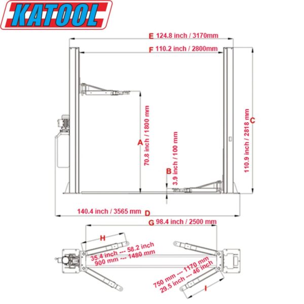 KT-H105 Two Post Vehicle Lift 10,000lbs