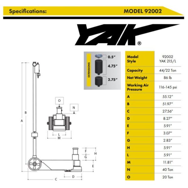 ESCO Yak 22-44 Ton Long Air Hydraulic Jack
