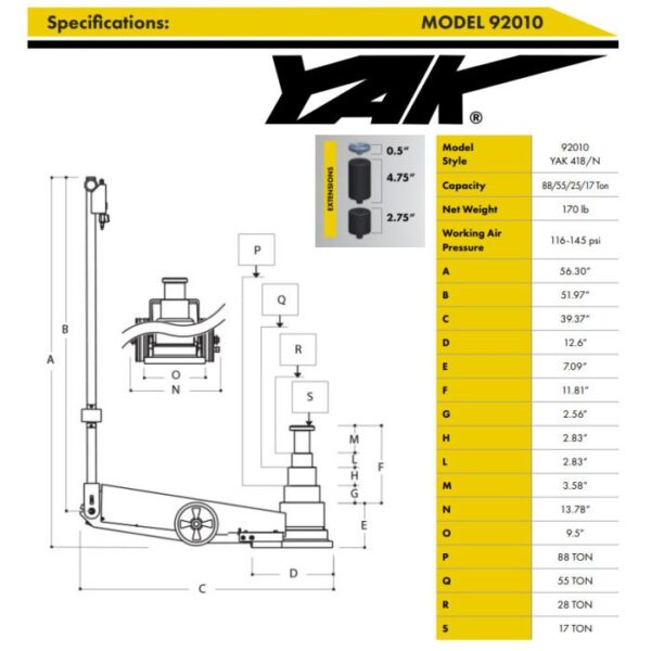 ESCO Yak 17-28-55-88 Ton Air Hydraulic Jack