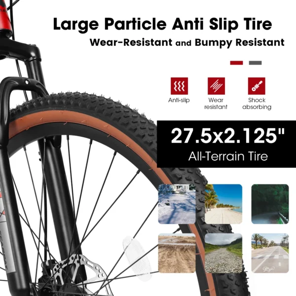 Mountain Bike 27.5 Inch Wheels, 21-Speed Mens Womens Trail Commuter City Mountain Bike, Aluminium Frame Disc Brakes Thumb Shifter Front Fork Bicycles