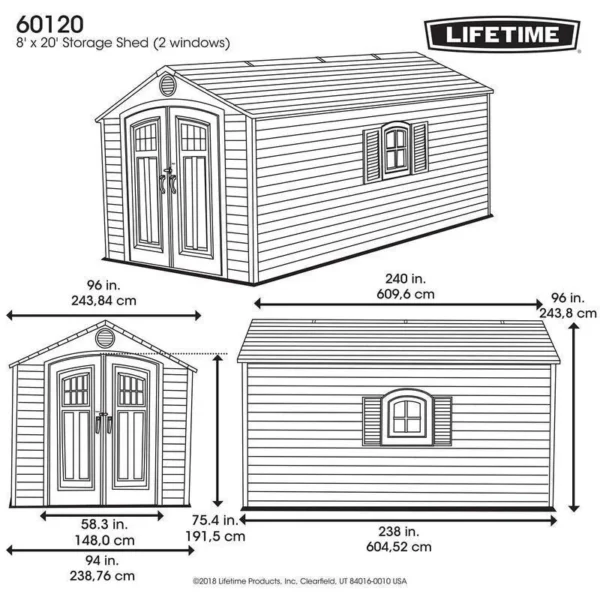 D Plastic Storage Shed 8 ft. W x 20 ft (White)