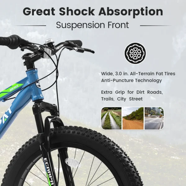 Ambifirner 24 Inch Fat Tire Bike Adult/Youth Full Shimano 7 Speeds Mountain Bike, Dual Disc Brake,Snow Wide Tire Adult Bicycle Mountain Trail Bike, Urban Commuter City Bicycle