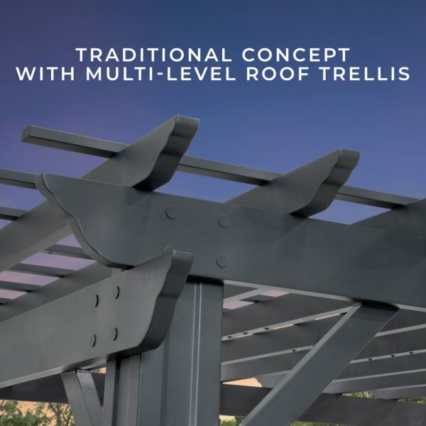 16x12 Stratford Traditional Steel Pergola With Sail Shade Soft Canopy