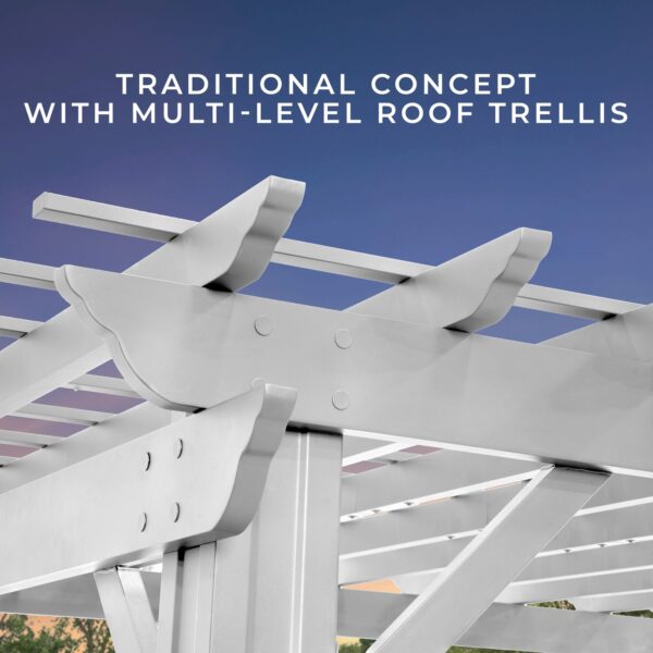 14x12 Hawthorne Traditional Steel Pergola With Sail Shade Soft Canopy