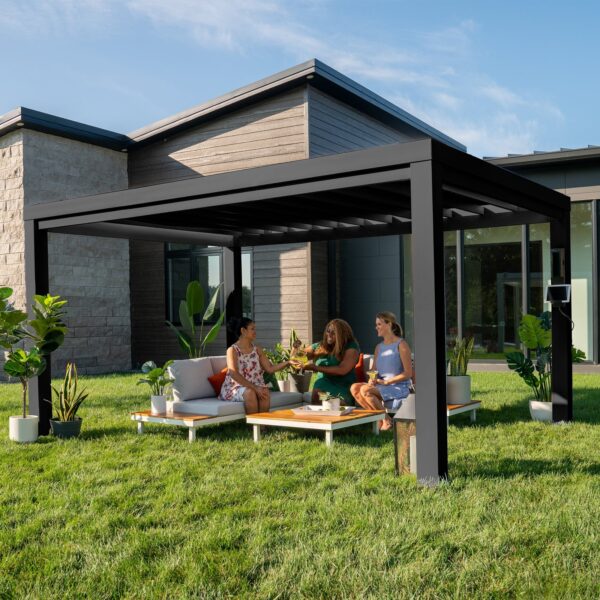 14x10 Trenton Modern Steel Pergola With Sail Shade Soft Canopy
