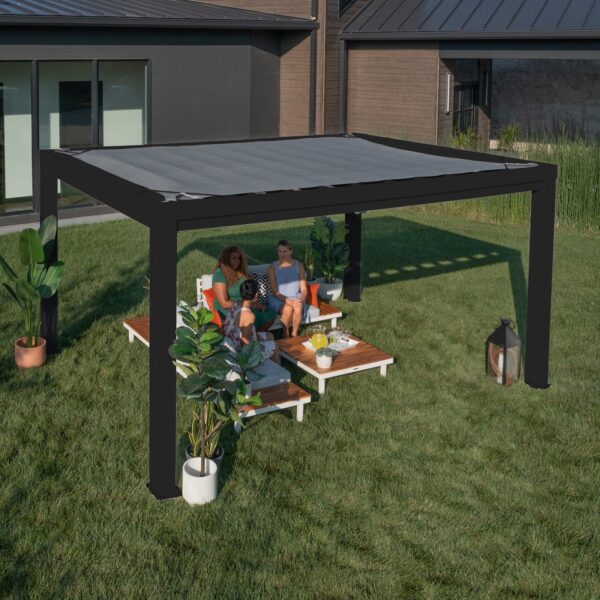 14x12 Trenton Modern Steel Pergola With Sail Shade Soft Canopy
