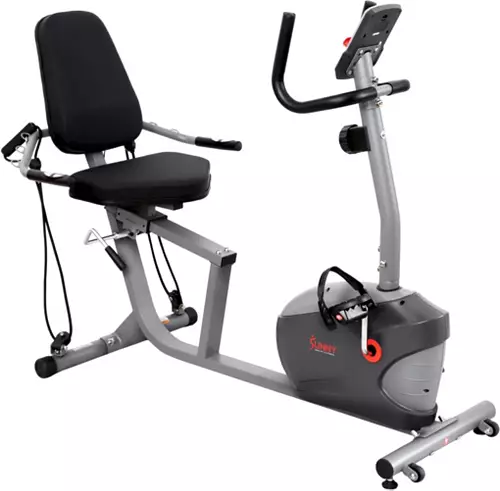 Sunny Health & Fitness Smart Recumbent Bike With Resistance Bands
