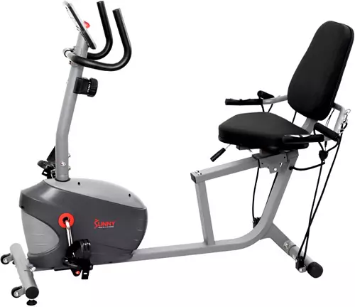 Sunny Health & Fitness Smart Recumbent Bike With Resistance Bands
