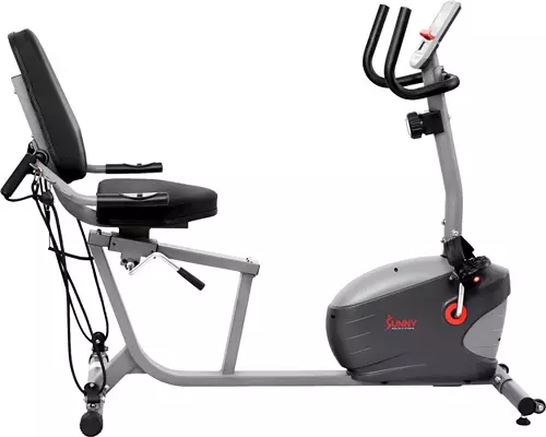 Sunny Health & Fitness Smart Recumbent Bike With Resistance Bands