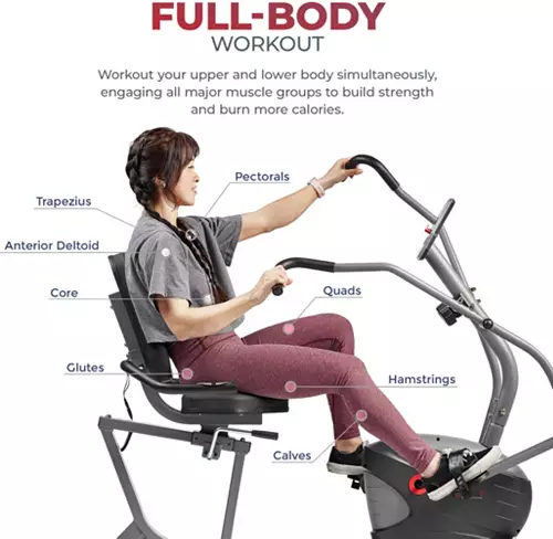 Sunny Health & Fitness Smart Magnetic Recumbent Bike With Arm Excercisers