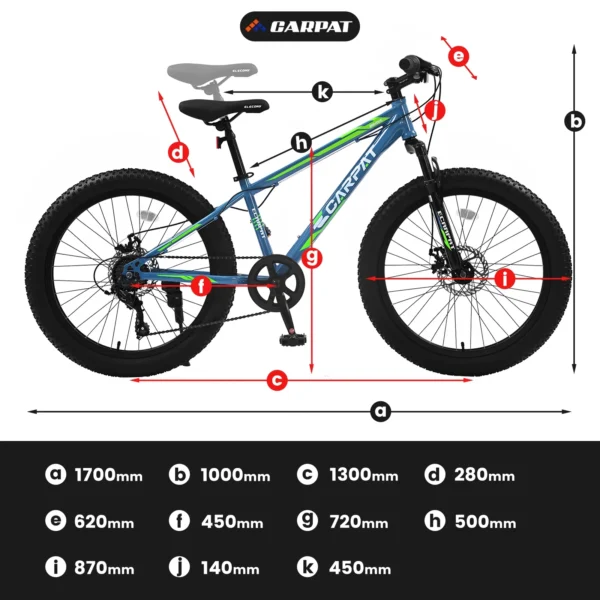 Ambifirner 24 Inch Fat Tire Bike Adult/Youth Full Shimano 7 Speeds Mountain Bike, Dual Disc Brake,Snow Wide Tire Adult Bicycle Mountain Trail Bike, Urban Commuter City Bicycle