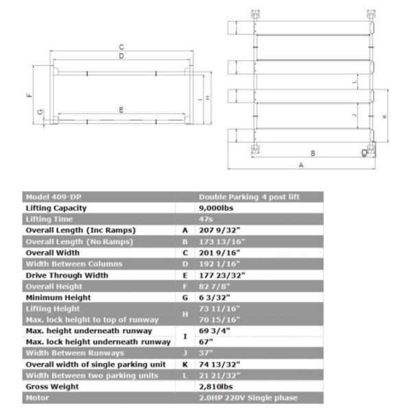 AMGO 409-DP Double Parking Four Post Lift