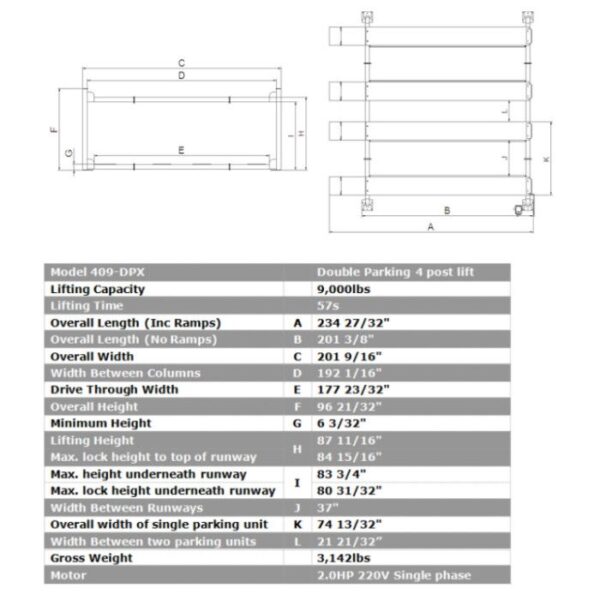 AMGO 409-DPX Double Parking Four Post Lift