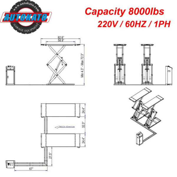 Stratus Commercial Grade On-Ground or In-Ground Mount Low Profile Full Rise Scissor Car Lift