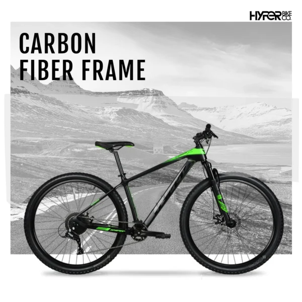 29" Hyper Carbon Fiber Mountain Bike, Black/Green, Adults Age 13+