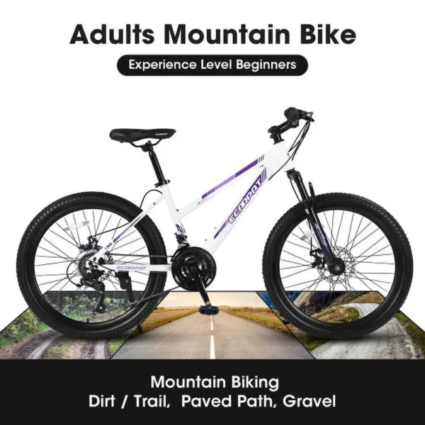 Raistyw 26" Mountain Bike for Women, Shimano 21 Speeds Mountain Bicycles for Women with Dual Disc Brakes and 100mm Front Suspension, White