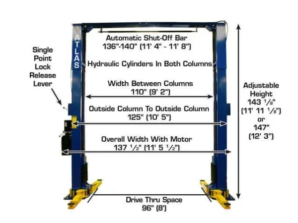 Atlas 10,000 lb Overhead 2-Post Lift Car