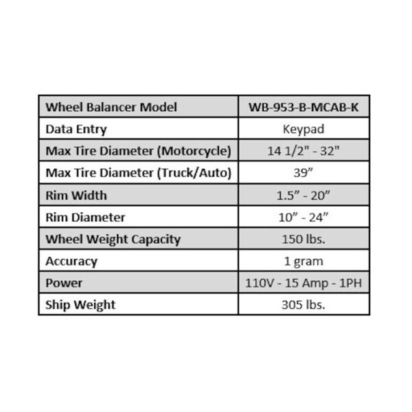 iDEAL WB-953-B-MCAB-K Motorcycle Wheel Balancer