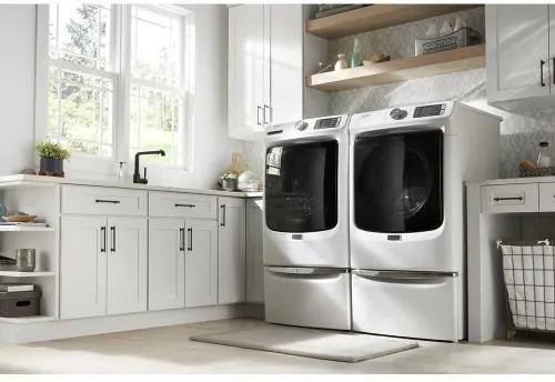 Stacked Washer & Dryer Set with Front Load Washer and Gas Dryer in White