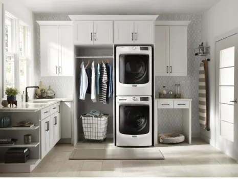 Stacked Washer & Dryer Set with Front Load Washer and Gas Dryer in White